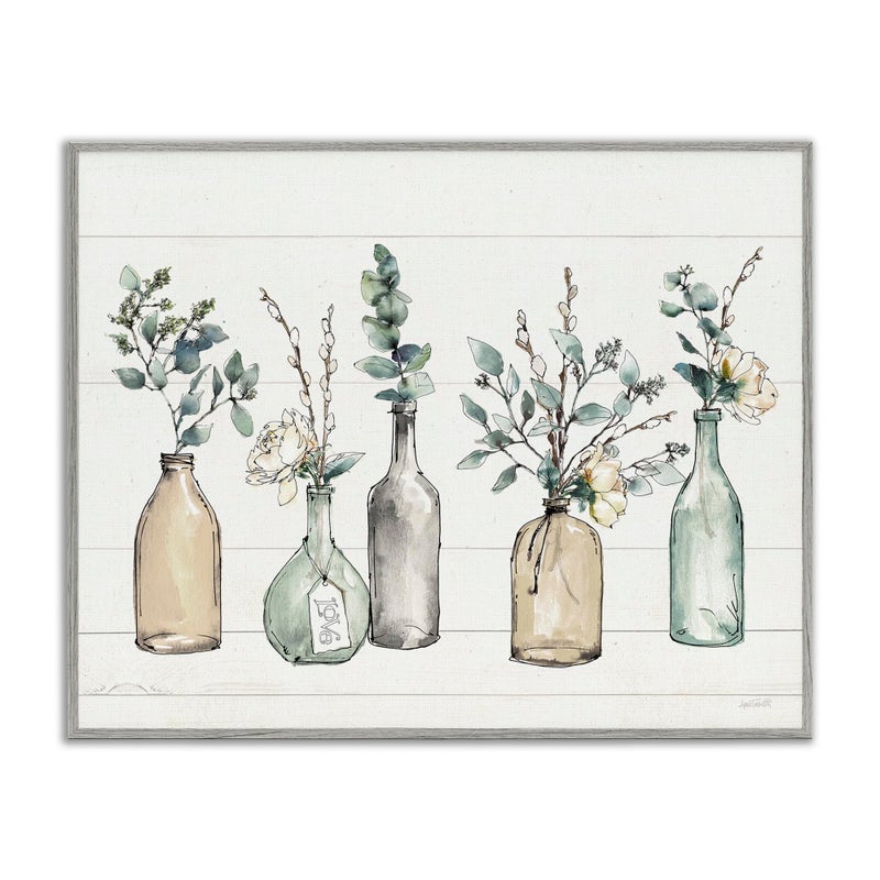 Stupell Industries Bottles and Plants Farm Wood Textured, Design by Anne Tavoletti Wall Art, 16 x 20, Multi-Color for Living Room, Grey Framed - Image 1